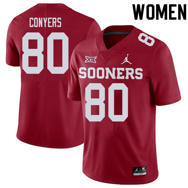 Women #80 Jalin Conyers Oklahoma Sooners College Football Jerseys Sale-Crimson